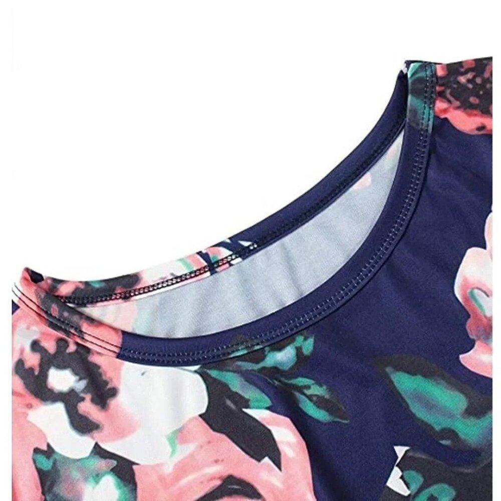 Women's Gathered Waist Navy Floral Print Bohemian Maxi Dress w/Pockets | XS-L - Picture 8 of 9